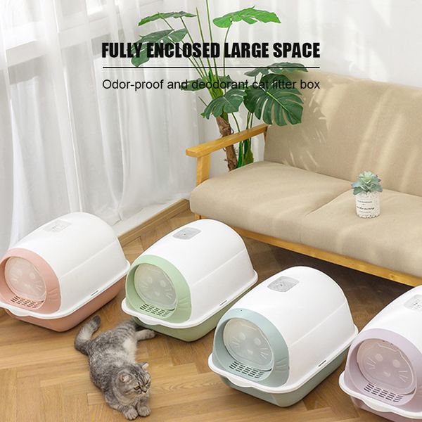 Otros suministros para gatos Caja de arena para gatos Caja de arena cerrada Pet Bedpan Inodoro Anti-salpicaduras Gatos Bandeja sanitaria con cuchara Baño limpio Lavabo Kitty House Plástico 230715