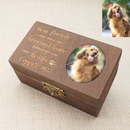 Autres fournitures pour chats boîte de fourrure pour animaux de compagnie personnalisée urne personnalisée pour cendres commémoratifs en bois gravé Urnen animaux de compagnie souvenir 230715