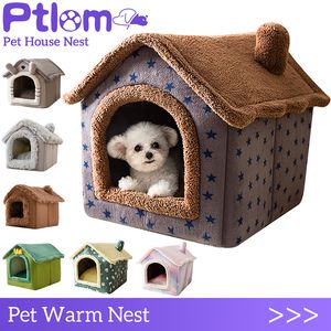 Autres fournitures de chat Lit pliable Pet Dog House Winter Villa Sleep Kennel Amovible Nid chaud Tentes fermées Cave Canapé cama gato 230314