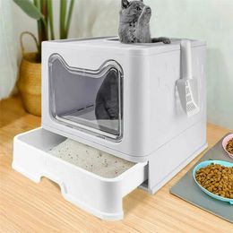 Autres fournitures pour chats Bac à litière pour chat avec entrée avant et sortie supérieure avec couvercle pliable, grands bacs à litière pour chat, toilettes pour chats, avec cuillère en plastique 231206