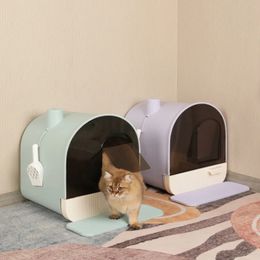 Autres fournitures de chat entièrement fermées Litter Boîte à litière de chats Grand tiroir de toilettes de chat Activé Désodorisation du carbone Double anti-sand 231207