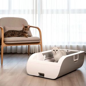 Autres fournitures pour chats Intelligent APP Bac à litière pour chat Désodorisation automatique des toilettes pour chats Prise de nettoyage électrique au pelletage / Batterie 10 jours en veille 231023