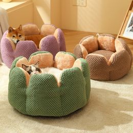 Autres fournitures pour chats Doux Nid Nid Lit Chiens Fleur Forme Chaud Hiver Confortable Lavable Coussin Maison pour Petit Chien Tapis 230327