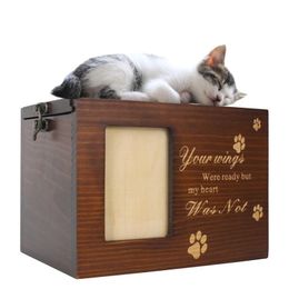 Andere kattenbenodigdheden houten urn -doos voor huisdieras ulock handgerecht opslag met po frame memorial aandenken urns crematiehonden 230816