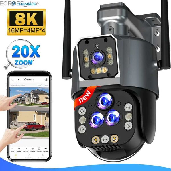 Autres appareils photo CCTV 16MP 8K CAMÉE DE SURVEILLANCE WIFI EXTÉRIEUR 20X ZOOM Sécurité Caméra Four Lens Double écran CCTV MINI 4K 8MP VIDÉO IP CAMERIE IP Y240403