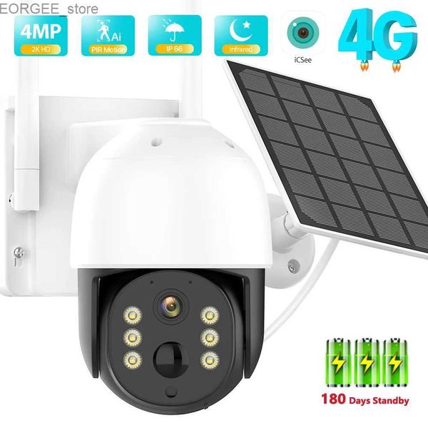 Autres appareils photo CCTV 2K HD 4G Carte SIM CAME SOLAR CAMERIE 4MP EXTÉRIEUR WIRESS WIFI INTÉGRÉE PRATUITS PTZ CAMERIE PIR PIR HUMAN DETECT AUDIO ICSEE Y240404