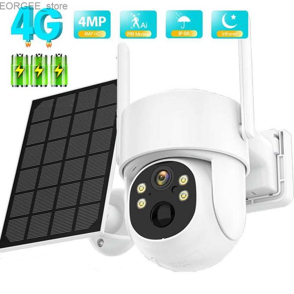 Autres appareils photo CCTV CAMERA 4G IP CAMERIE 2K 4MP HD Wiless WiFi Solar Battery Propultered Camera PTZ PIR PIR HUMAN DETERCE AUDIO SEACTYE CAM ICSEE Y240405