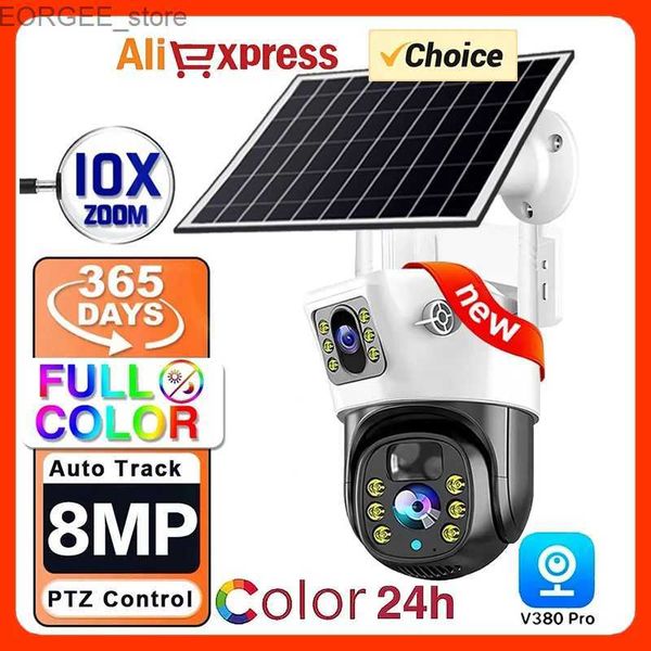 Autres appareils photo de vidéosurveillance Carte SIM 4G Caméra solaire WiFi 360 IP Camera 8MP 4k CCTV Batterie Caméra extérieur Double Lens Smart Home Safety Surveill