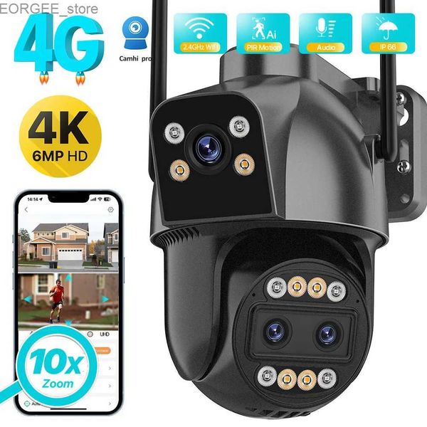 Autres appareils photo CCTV 4K HD 4G WiFi IP Camera Outdoor 10x Zoom Three Lens Dual Screen SIM Carte PTZ Camera AI Suivi CCTV VIDEOS DE SURVEILLANCE CAME Y240403