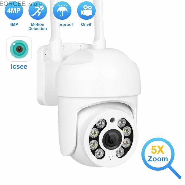 Autres appareils photo CCTV 4MP HD CAMERIE WIFI EXTÉRIEUR APPARE-PTZ PTZ IP CAMERIE 5X Digital Zoom 1080p Camera de surveillance WiFi CCTV AI Suivi Auto ICSEE Y240403