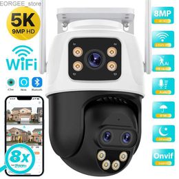 Otras cámaras CCTV 5K 9MP HD Wifi IP Camera 8x Zoom Tres lentes PTZ Cámara al aire libre Detección de movimiento de doble pantalla Vigilancia ICSEE Y240403