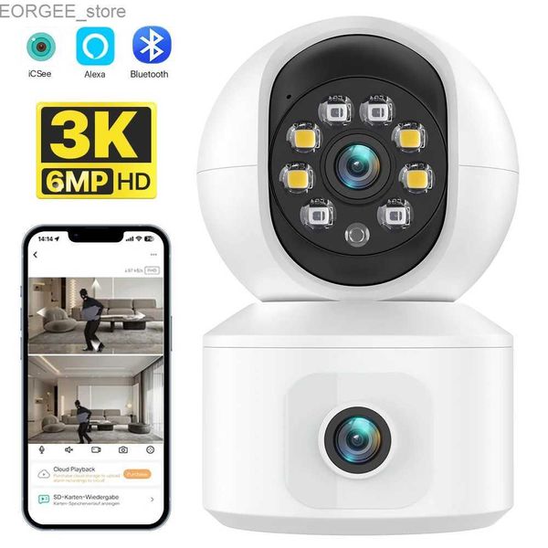 Autres caméras de vidéosurveillance 6MP 3K HD Dual Lens WiFi IP Camera Indoor Dual Screen Home Baby Monitor Ai Human Detection Mini PTZ Camera Security Surveillance Y240403