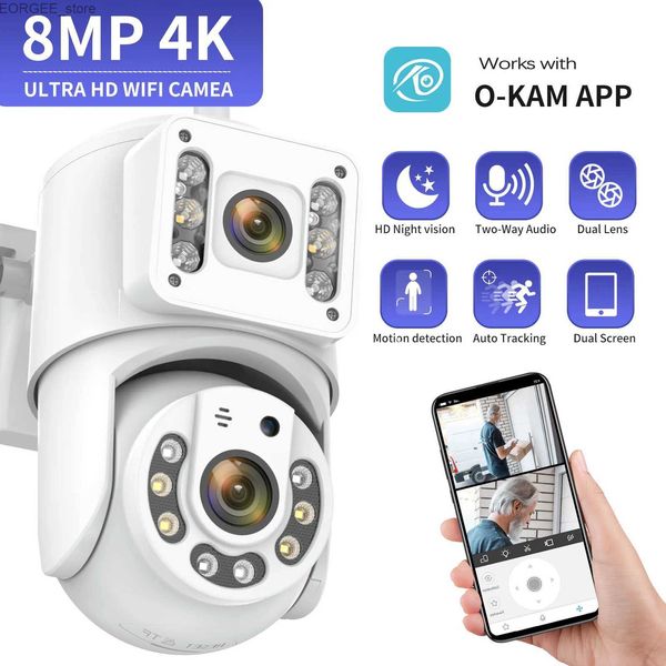 Autres appareils photo CCTV 8MP 4K WiFi Surveillance Caméras Double Lens Ptz Security Camera Outdoor Smart Smart Dual écran plusieurs vues Human Detect Y240403