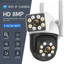 Autres appareils photo CCTV 8MP 5G 4K 1 / 4PCS IP WiFi Caméra double écran 8x Zoom de surveillance Cameras extérieurs Smart Imperproof Ai Détection Human Detect Bow-Way Audio Y240403