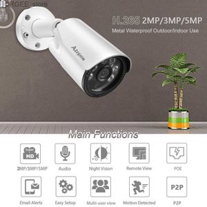 Andere CCTV -camera's Azishn H.265+ 5MP/4MP/3MP/2MP POE IP Camera Street Audio Night Vision Metal IP67 CCTV Security Outdoor Video Surveillance Camera Y240403