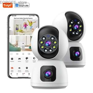 Andere CCTV -camera's Dual Lens Indoor Security Camera - Auto Tracking Color Night Vision2 -Way Audio voor thuisveiligheid en babymonitoringtuya app Y240403