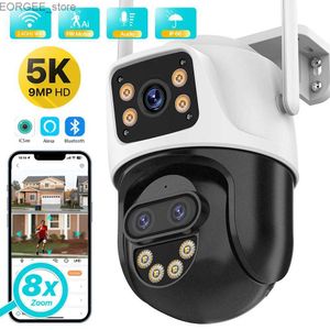 Andere CCTV -camera's Externe 5K 9MP Waterdichte WiFi Camera HD Dual Lens Auto Tracking Outdoor Wireless Security 3K PTZ Camera Security Camera System Y240403