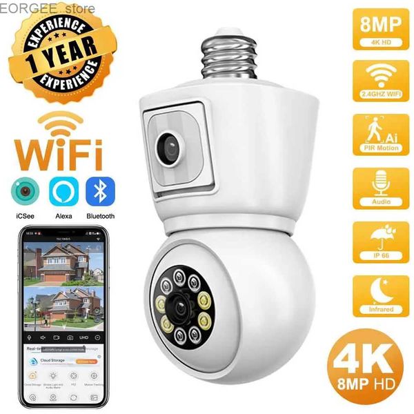 Autres caméras de vidéosurveillance ICSEE 4K 8MP E27 Bulbe WiFi Camera Double Lens Double écran Suivi Auto Track Way Couleur audio Vision nocturne Caméra de sécurité Y240403