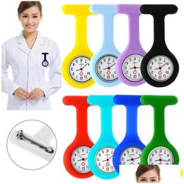 Autres horloges Accessoires 11 couleurs Infirmière Montre de poche Horloges Sile Clip Broche Porte-clés Mode Manteau Docteur Quartz Montres Drop Deli Dhkos