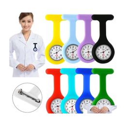 Otros relojes Accesorios 11 colores Enfermera Reloj de bolsillo Sile Clip Broche Llavero Abrigo de moda Doctor Relojes de cuarzo Entrega de gotas Dhse9