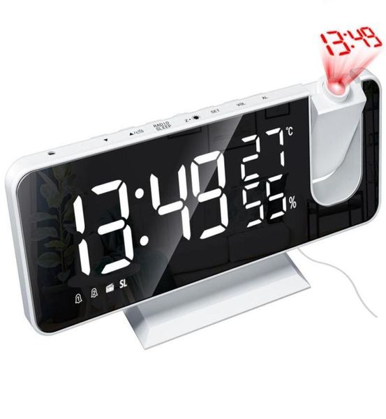 Autres horloges Accessoires 2021 LED Digital Alarm Chloge HD Projection avec température Humidité Affichage Radio Fonction USB Miroir 6301379