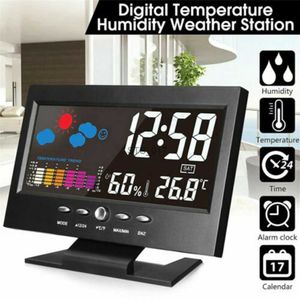 Autres horloges Accessoires 5-en-1 LED Réveil numérique Calendrier Affichage météo Thermomètre Moniteur d'humidité avec fonctions SnoozeL2403