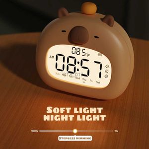 Autres horloges Accessoires Chevet LED Horloge Enfants Réveil Enfants Sommeil Entraîneur Affichage De La Température Avec Contrôle Rechargeable Numérique Mignon CapybaraL2403