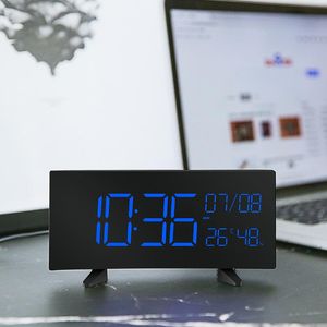 Autres horloges Accessoires Horloge à écran incurvé Bureau Calendrier perpétuel simple Led Grand affichage Température et humidité Alarme électronique