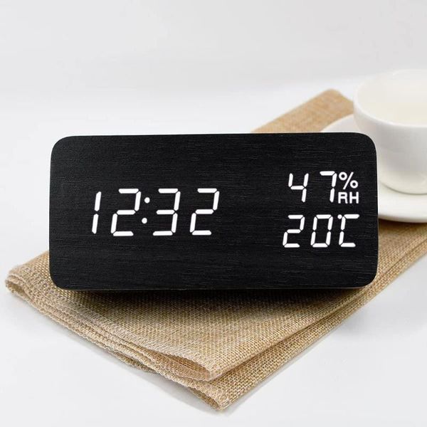 Otros relojes Accesorios Reloj digital para habitación Reloj de madera Mesa Control de voz Alarma con luz nocturna