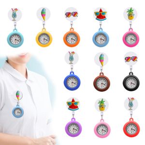 Andere klokken accessoires fluorescerende bikini 5 clip pocket horloges patroon ontwerp verpleegkundige horloge intrekbare badge reel hanging quartz fob otxiu