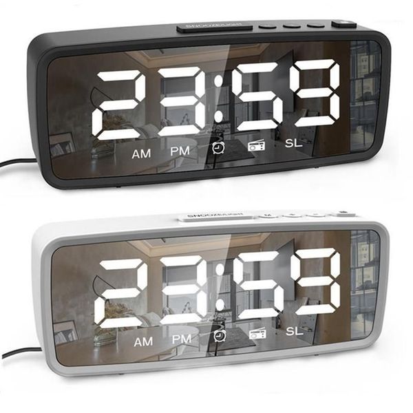 Autres horloges Accessoires Radio FM LED Réveil numérique Snooze 3 réglages de luminosité 12 24 heures Miroir de maquillage USB électronique 290g