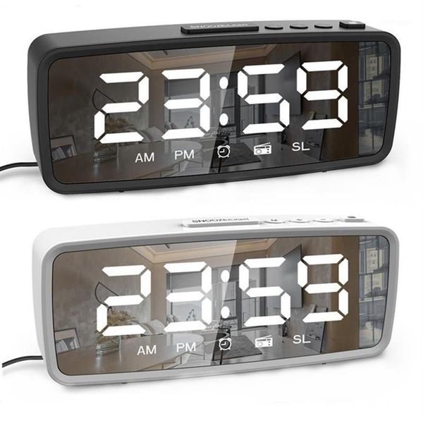 Autres horloges Accessoires Radio FM LED Réveil numérique Snooze 3 réglages de luminosité 12 24 heures Miroir de maquillage USB électronique 231o