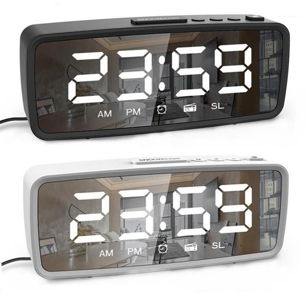 Autres horloges Accessoires Radio FM LED Réveil numérique Snooze 3 réglages de luminosité 12 24 heures Miroir de maquillage USB électronique 340P