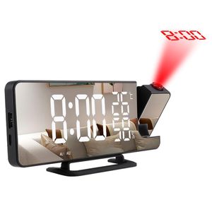 Andere klokken Accessoires LED Digitale Mirror Projectie Wekker Home FM Radio Hygrometer USB Wake Up Watch 180 ° Projector T