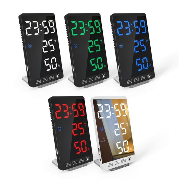 Autres horloges Accessoires LED Miroir Réveil Bouton Tactile Mur Numérique Temps Température Humidité Affichage USB Sortie Port Table