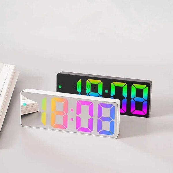 Otros relojes Accesorios Espejo LED Reloj despertador digital 12/24 horas Brillo ajustable Colorido Pantalla grande Relojes de escritorio Dormitorio Decoración de escritorio L2403