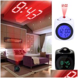 Andere klokken accessoires MTI-functie Projectie Klok LED Colorf Backlight Backlight Electronic Alarm Voice Report met Thermometer SN FUNC DHCEZ