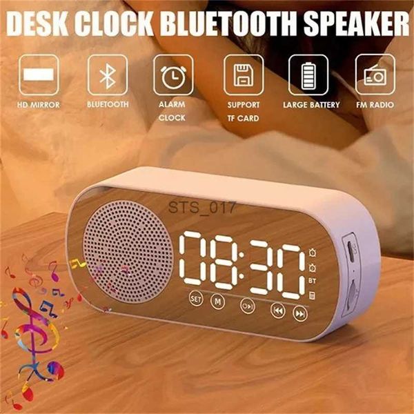 Autres horloges Accessoires Nouveau bureau haut-parleur horloge Bluetooth haut-parleur FM Radio réveil HiFi son HD miroir écran Support TF carte pour chambre ClockL2403