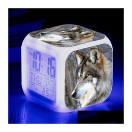 Andere Klokken Accessoires Andere Klokken Accessoires Wolf 3D Print Cartoon Led Klok Digitaal Dier Elektronisch Alarm Voor Kinderen Adts Dhymg