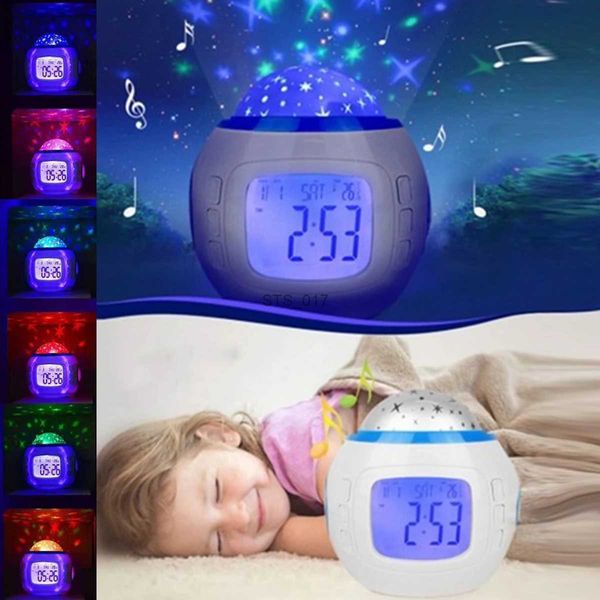 Autres horloges Accessoires Lampe de projecteur étoilé LED Réveil numérique Lumière de projection avec thermomètre de calendrier pour chambre à coucher salon chambre d'enfant L2403