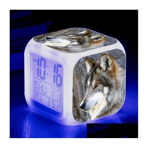 Autres horloges Accessoires Wolf 3D Imprimer Cartoon LED Clock Digital Animal Alarme électronique pour enfants Adts Cadeau Drop Livraison Accueil OTFTP