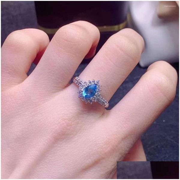 Autres anneaux de cluster Natural London Blue Topaite Ring 925 Sier Set 5x7mm Gemstone Luxurious Girls Holiday Party Gift Drop Livrot JE DHTW6