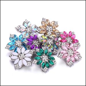 Andere Colorf Flower Crystal Snap -knop Sieradencomponenten Sier 18 mm metalen snaps Knopen Passen Bracelet Bangle Noosa B1233 voor vrouwen M DHH60