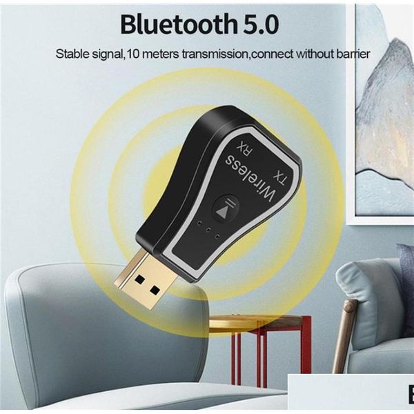 Autres accessoires d'ordinateur Bluetooth 50 o Émetteur de récepteur 7 couleurs LED Adaptateur de voiture sans fil à LED 35 mm pour le téléviseur de casque USB int otdkt