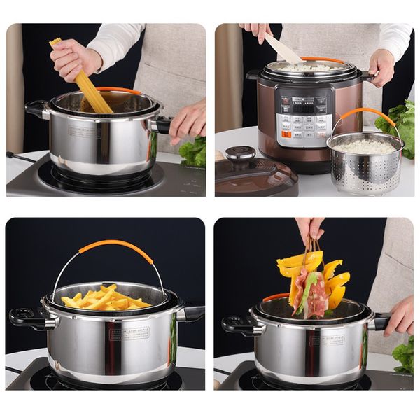 Otros utensilios de cocina Cesta de vapor de acero inoxidable 368L Accesorios de olla instantánea Cocina con mango cubierto de silicona Drenaje de vapor 230711