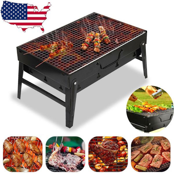 Autres Ustensiles de Cuisine Portable BBQ Barbecue Grills Brûleur Four Extérieur Jardin Charbon De Bois Barbecue Patio Fête Cuisine Pliable Pique-Nique pour 3-5 Personne ZWL467