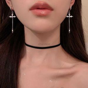 Autres boucles d'oreilles cross en zircon en ramine cool pour femmes coréennes longs glonilles de boucle d'oreille fille quotidienne de fête d'anniversaire y2k bijoux cadeaux 240419