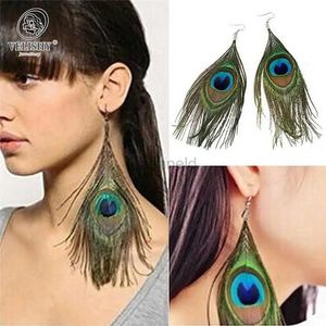 Andere Crystal Long Design Peacock Feather Drop oorbellen voor vrouwen Earring Nieuwe sieraden 240419