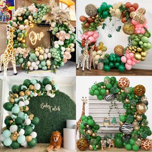 Autres autocollants décoratifs 1 Set Kit d'arc de couronne verte sur le thème de la jungle Ballons dorés 4D Chrome Foil Ball Décorations de fête Mariage Garçons Anniversaire Baby Shower 230111