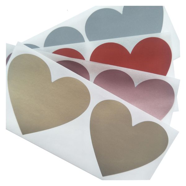 Otras pegatinas decorativas 100 unids Scratch Off 70x80mm Forma de corazón de amor Color de oro rosa en blanco para la cubierta del código secreto Juego en casa Mensaje de boda 230907